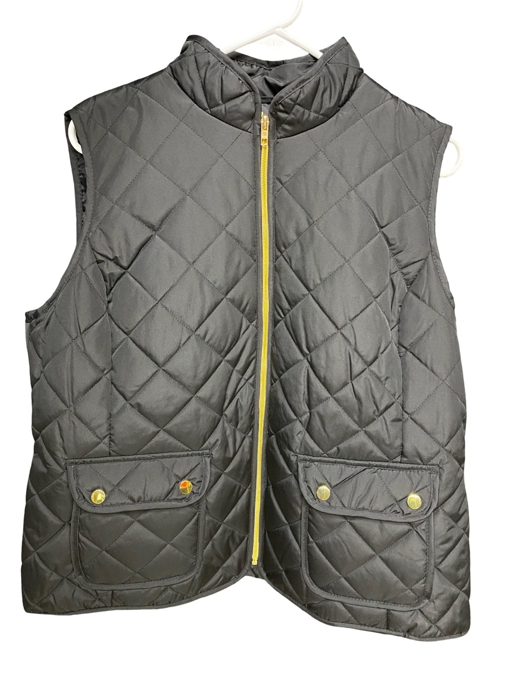 St. John’s Bay Women’s Quilted Puffer Vest XL Black Gold Zip Snap Pocket NWT
